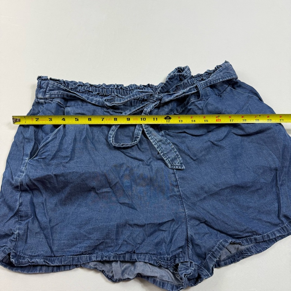 LC Lauren Conrad XL Chambray Denim Paperbag Waist Shorts Elastic Tie-Belt - Picture 9 of 9